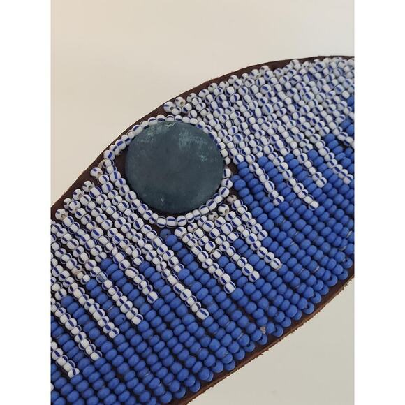 Vintage Snake Belt Hand Beaded Blue White Beads Genuine Leather Made in Kenya main image 9